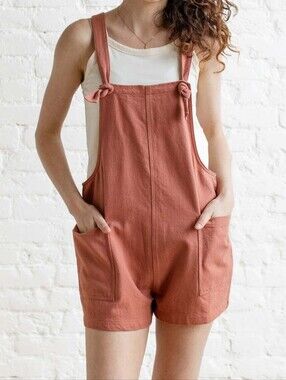 Miou Muse Linen Cotton Blend Romper - Dusty Rose